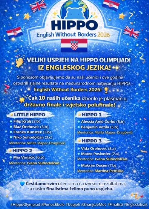 Veliki uspjeh na Hippo olimpijadi iz Engleskog jezika